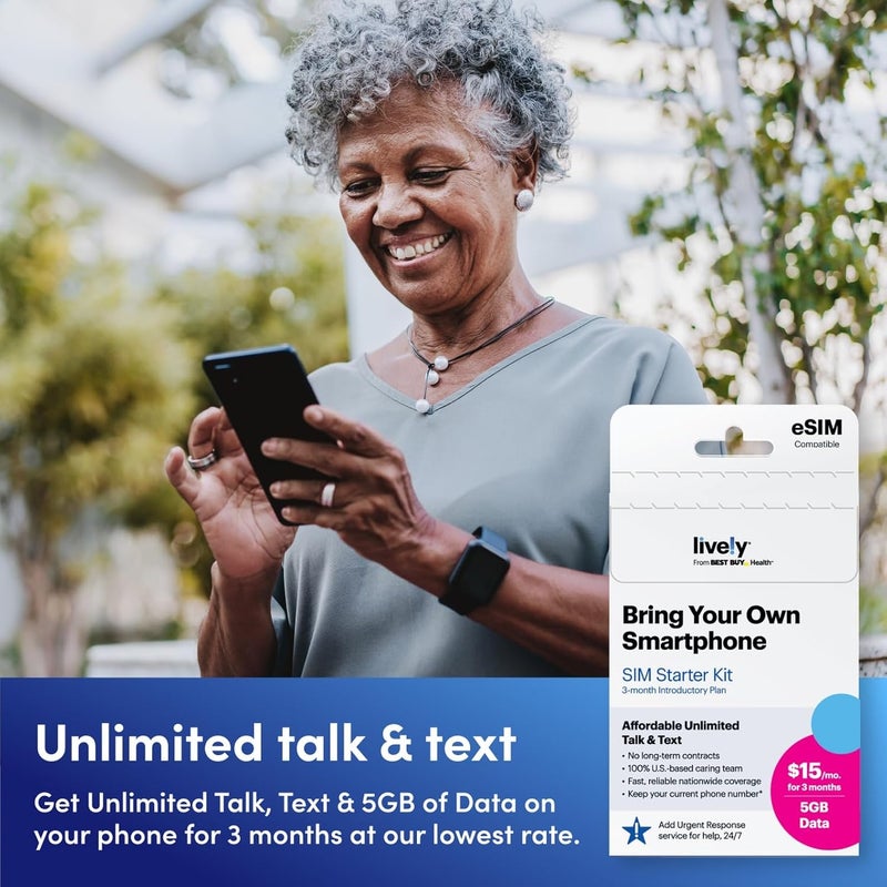 Lively SIM/e-SIM Kit - Unlimited Talk & Text and 5GB Data with Access to Exclusive Services Including Urgent Response and Caregiver App - Keep Your Own Phone Number - Image 3